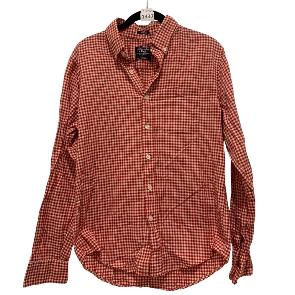 Muscle Collared Long Sleeve, Button Down, Abercrombie & Fitch, SM, Red, White,